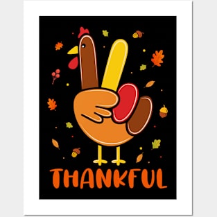 Cute Peace Love Turkey Hand Sign Thankful Happy Thanksgiving Posters and Art